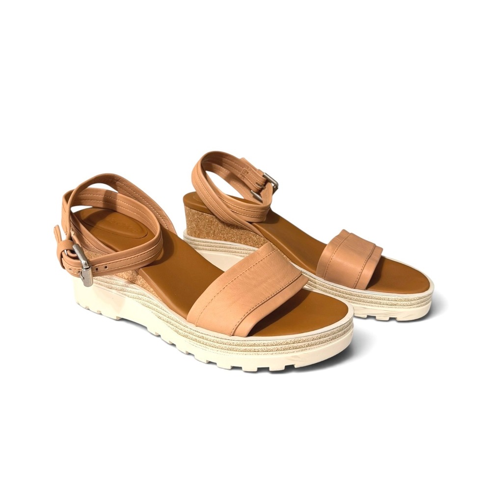 See by Chloe Robin Wedge Sandals Tan Leather Cork Platform size 40